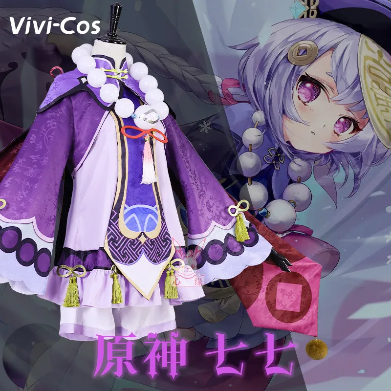 

Vivi-Cos Game Genshin Impact Qiqi Милый Великолепный костюм для косплея Хэллоуин для ролевых игр женский новый