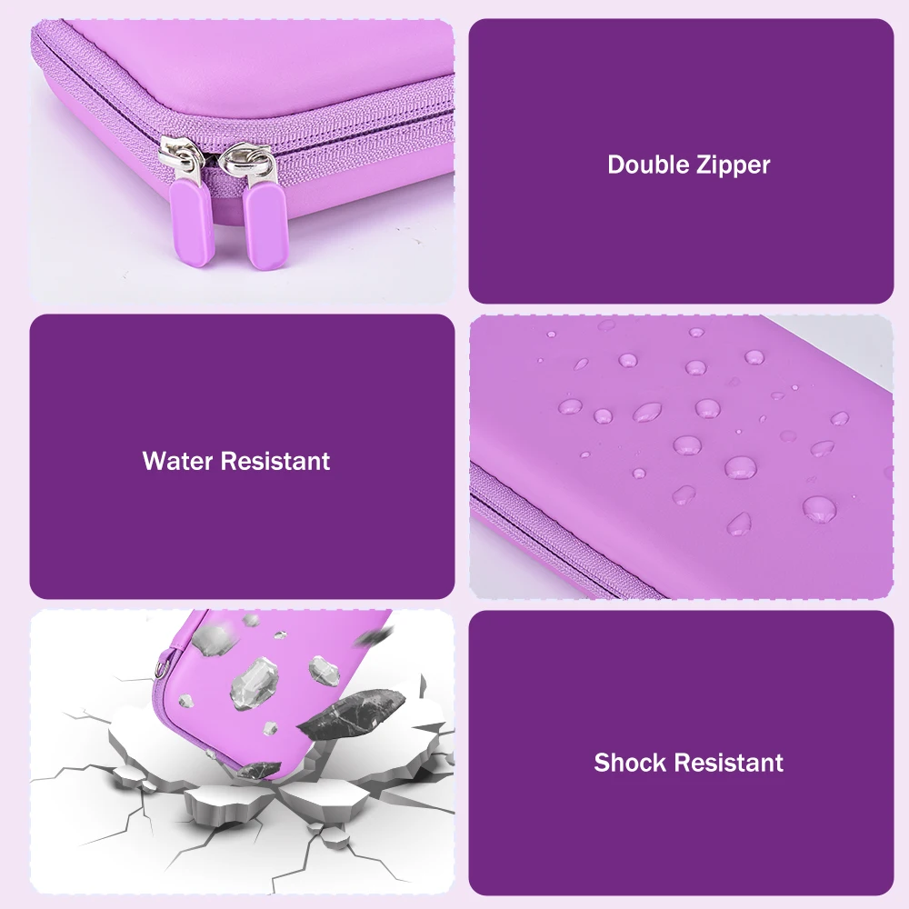 Switch OLED/LITE/NS Aufbewahrungsset, Switch-Koffer und Daumenkappen, tragbare wasserdichte Reisetasche für Switch-Konsole und J-Con (lila) – Detail 3