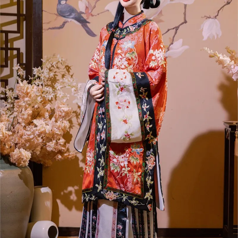 Qing and Han Women's Pingyao Shanxi Merchants Placket round Neck Qing Dynasty Plaid Dress Heavy-Duty Long Embroidery Suit merchants of kaidan pc