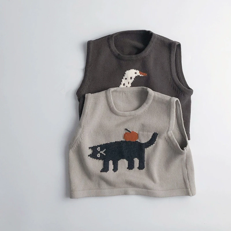 Childrens Sleeveless Knitted Vest - Cute Animal Cotton Sweater Coat for Boys  Girls