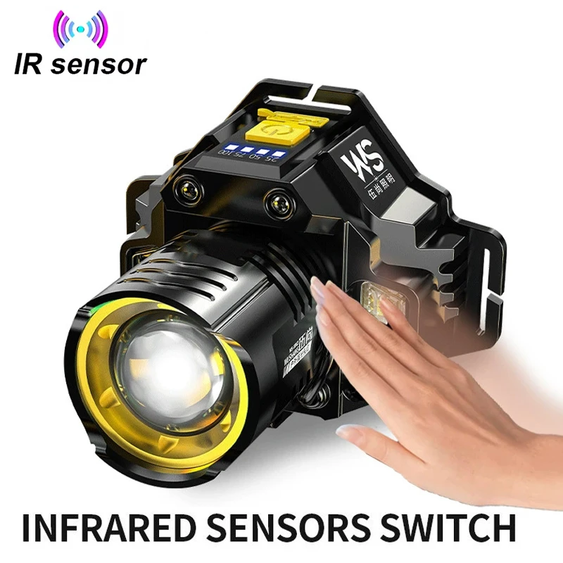 모션 센서가 장착된 슈퍼 브라이트 LED 헤드램프 내장 배터리가 있는 USB 충전식 램프 야외 캠핑 낚시 작업등