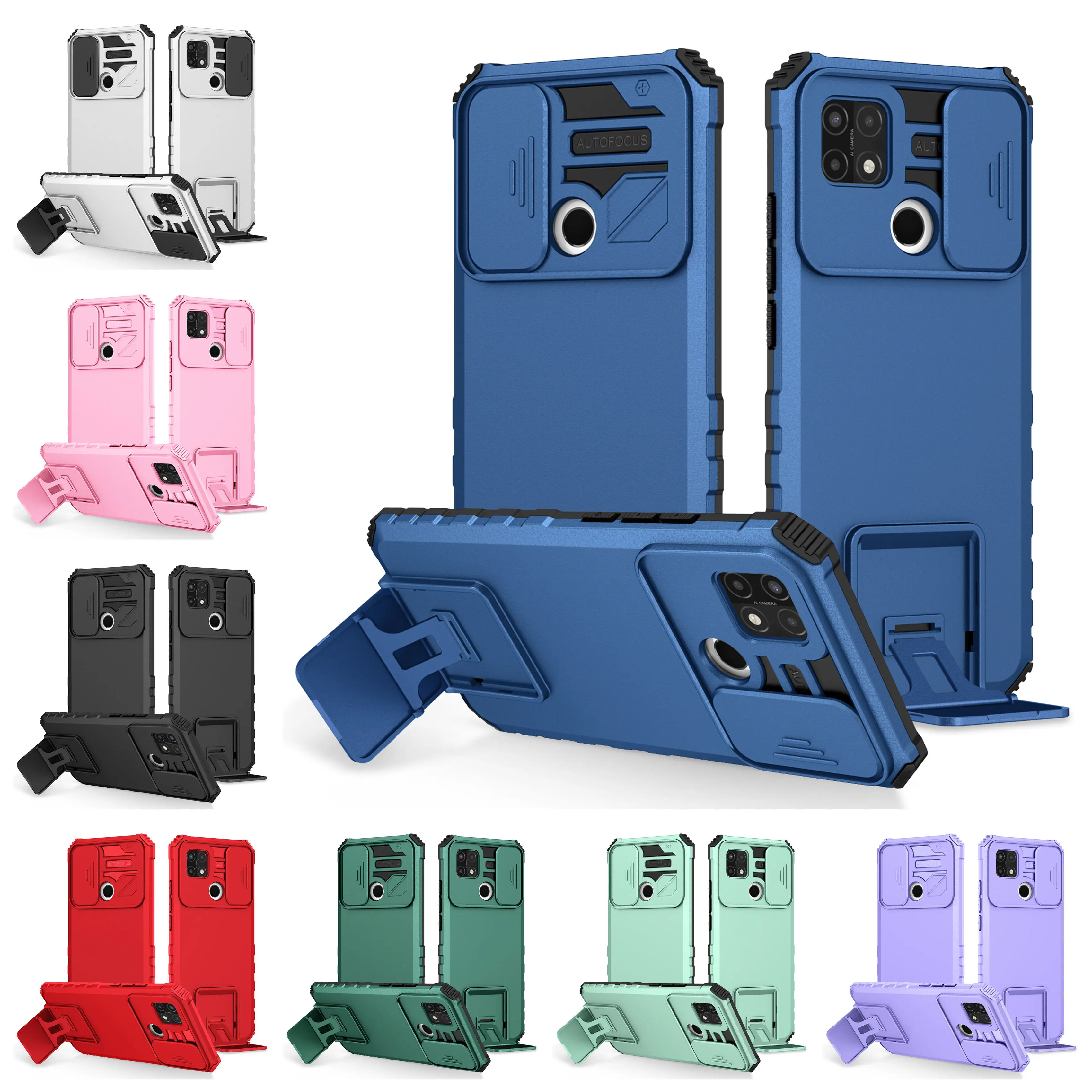 Durable Slide Camera Armor Phone Case with Plastic Holder and Hard Cover