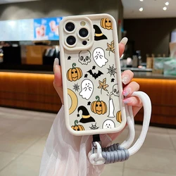 Halloween Pumpkin Ghost Design Soft Lanyard Rope Silicone Phone Case - iPhone 15 (2)