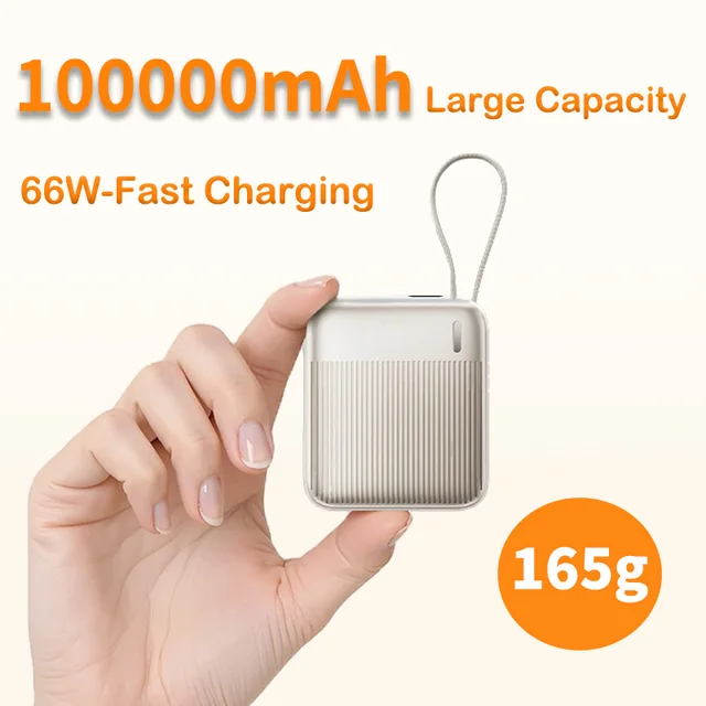 OLOEY 66W Portable PowerBank Built-in USB-C Cable 50000/100000mAh PD 20W Fast Charging Power Bank for IPhone 17 16 15 14 Samsung