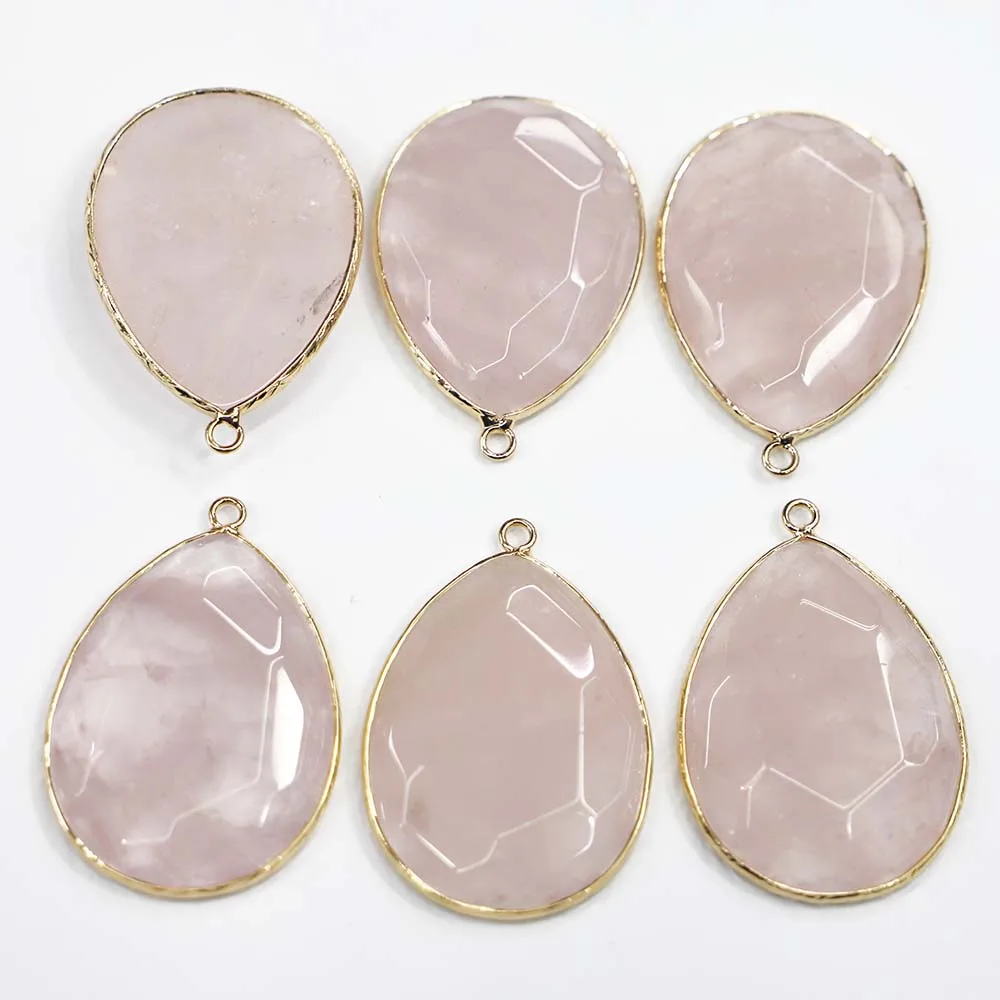 Natural Powder Crystal Drop Cut Face Pendant Handmade Ornaments Earrings Necklace Accessories Material Jewelry Making 3Pcs/ Lot