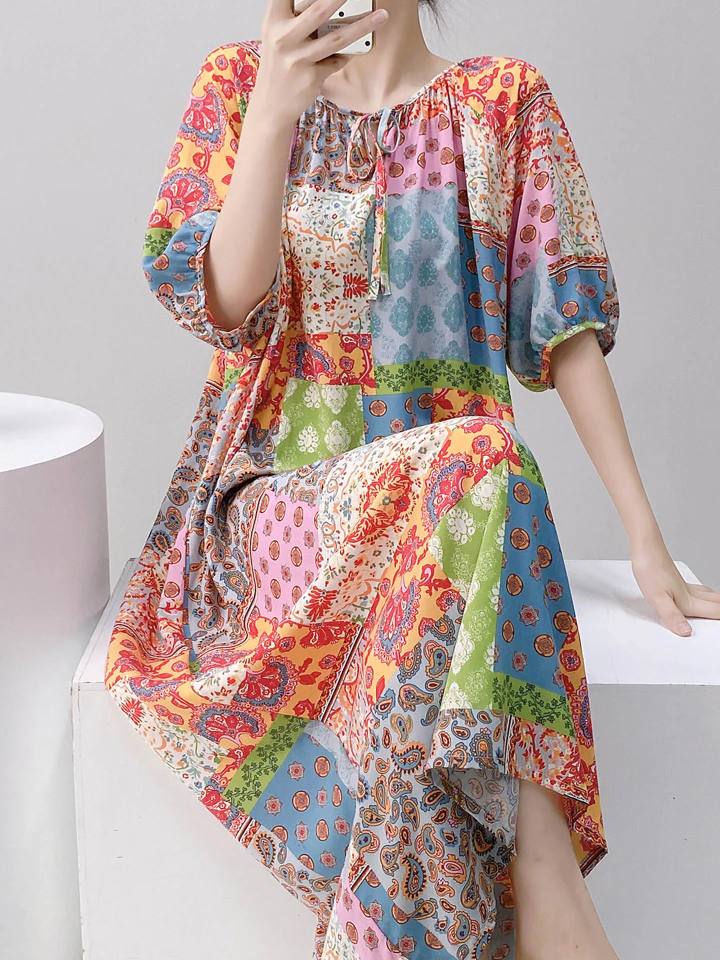 Ele ort Sve Women's Nightgown Summer Thin Cotton Silk Loose Artificial Cotton Home Clothes Full Skirt Long Dr