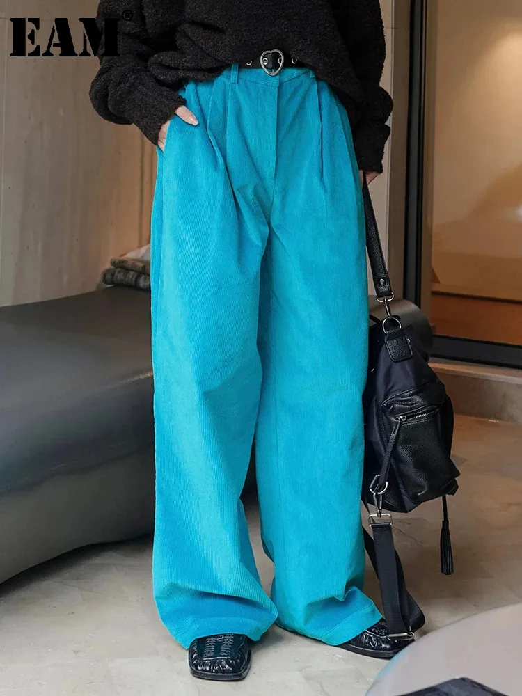 Pantalones Casuales Vintage Pantalon De Pierna Ancha De Cintura Alta Para Mujer, Pantalón Gruo Pana Invierno Elástica