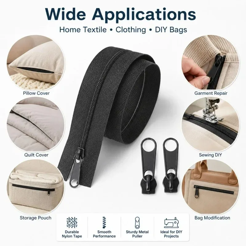3호 5호 나일론 코일 지퍼 롤, 의류 가방, 여행 가방, 배낭용, 자동 잠금 지퍼 슬라이더 포함, DIY 공예, 바느질 액세서리