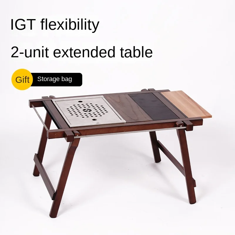 

Outdoor Camping Teak Table Picnic Barbecue Solid Wood Table Gas Stove Teaism Tray Equipment