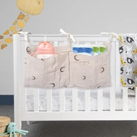 1pc Baby Bedside Hanging Storage Bag Baby Cribs Storage Organizer with Two Pockets,Rainbow Stripes Soft Fabric Storage Organizer 2
