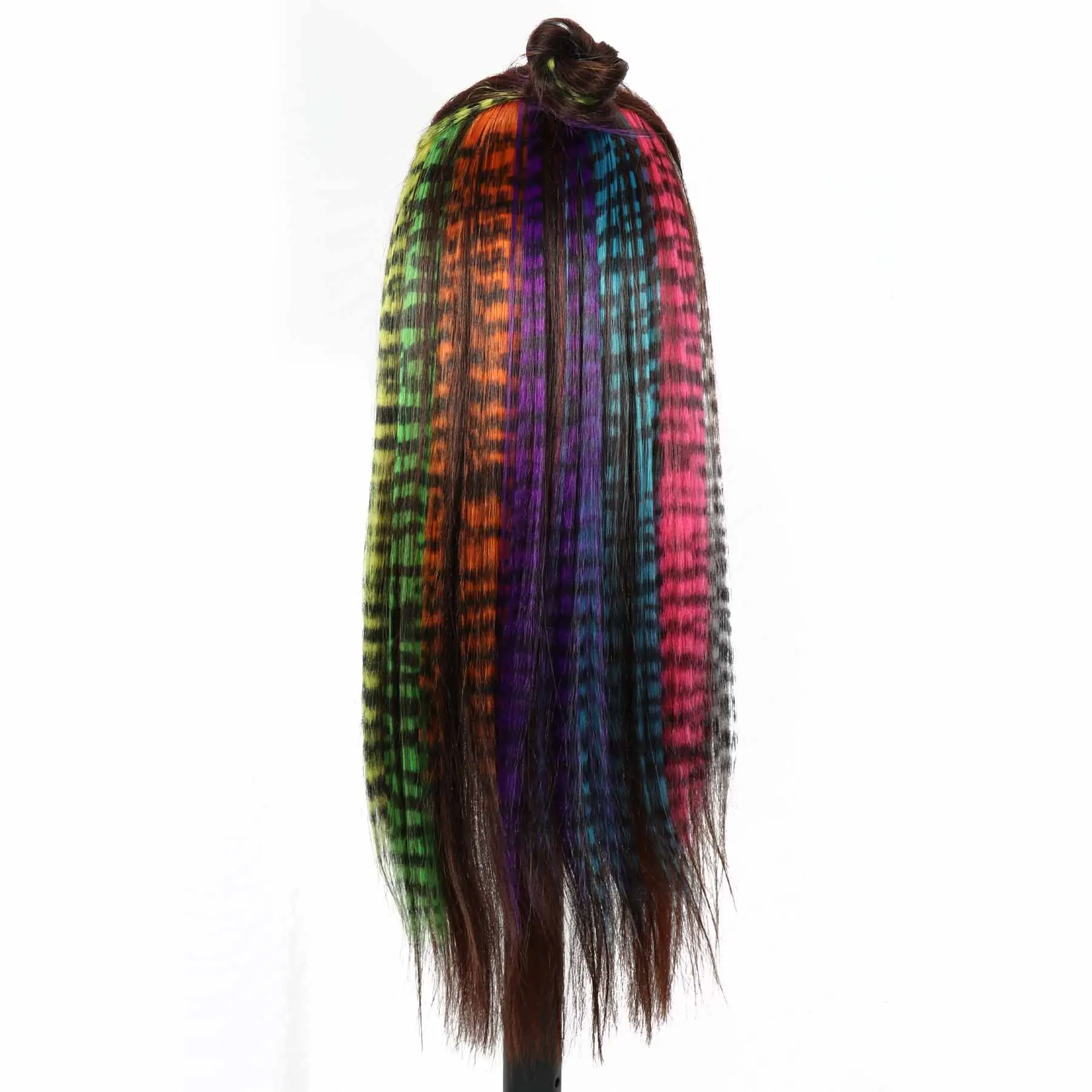 Synthetic Feather Hair Extension Piece One-card leopard Print Wig Colorful Silk Hanging Ear Dyed long Straight Hair Cushion