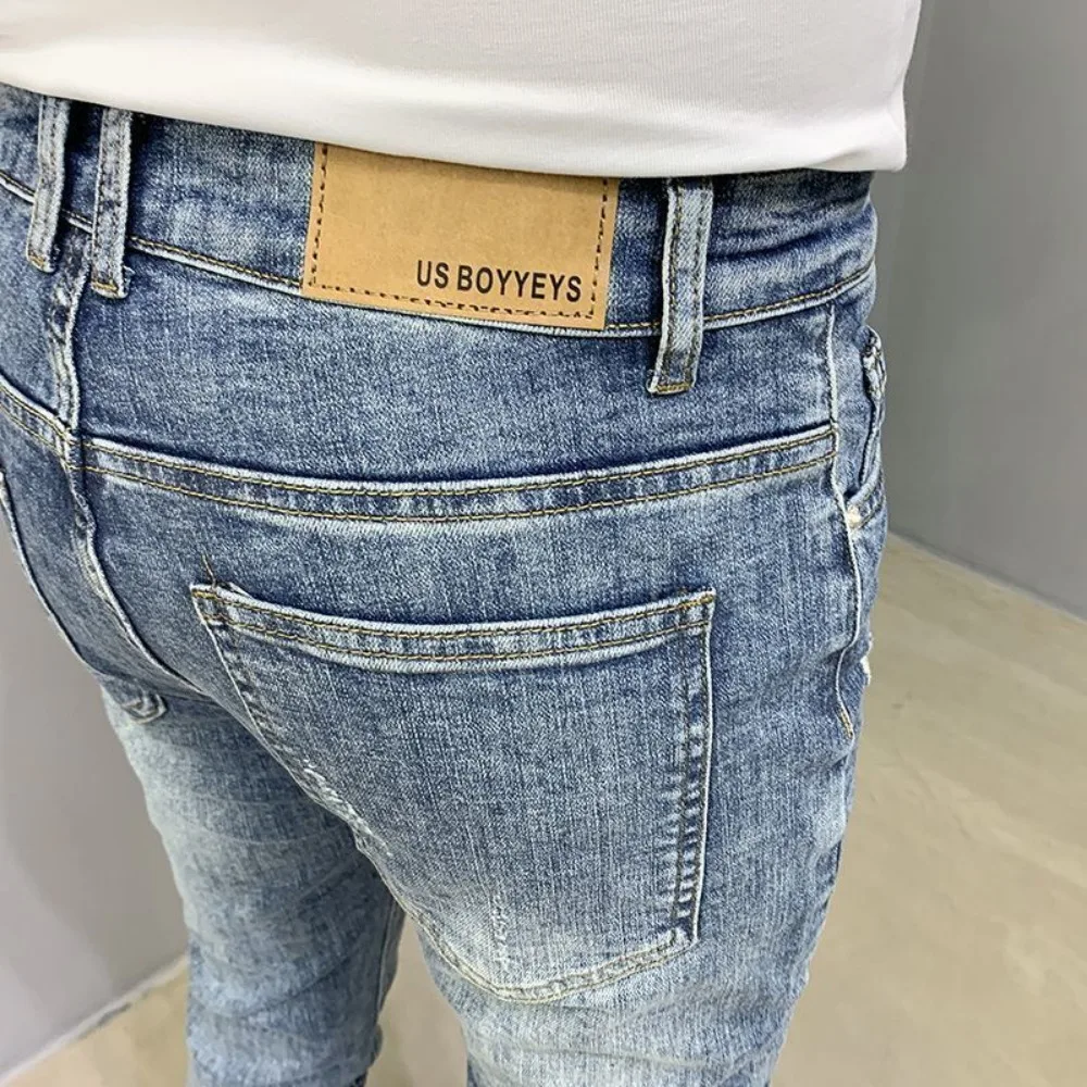Stylish Korean Luxury Clothing Men's Jeans for Stylish and Fashionable Men Ripped Hole Design Streetwear Slim Denim Trousers
