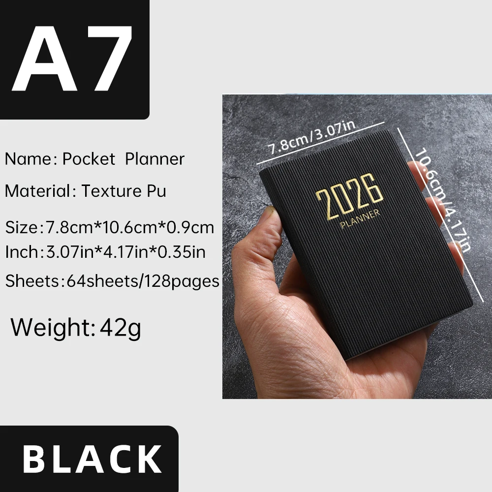 Compact 2026 English Planner – Mini Portable Pocket Schedule Book with 128 Pages, 64 Sheets Weekly Calendar