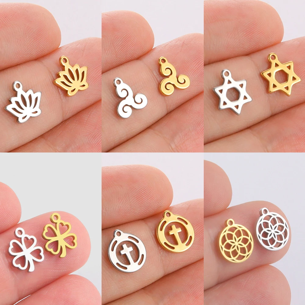 Mini Charm Lucky Clover Triskele Stainless Steel Charms Jewelry Making Flower of Life Lotus Small Pendant DIY 5pcs stainless steel charms jewelry charms metal charm