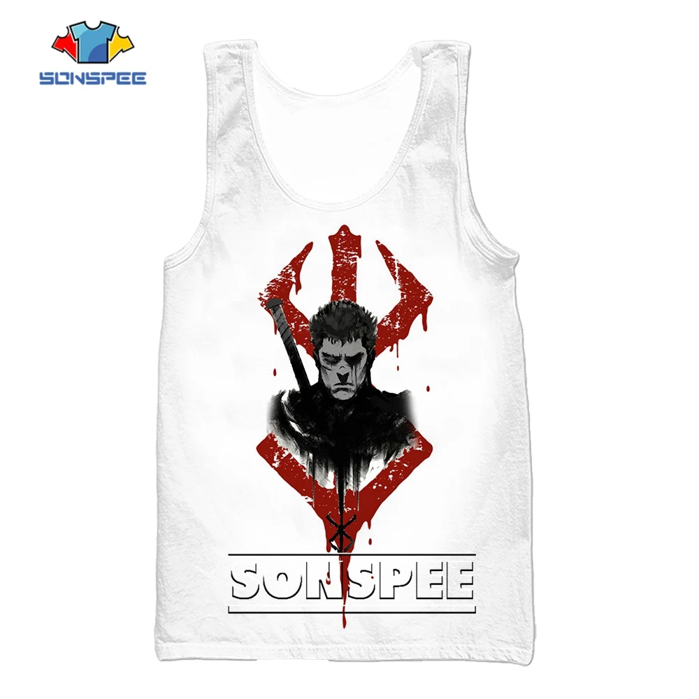 

SONSPEE Summer 3D Printing Japanese Anime Berserker Guts Sleeveless Vest Men Women Oversize Streetwear Griffith Cartoon Tops