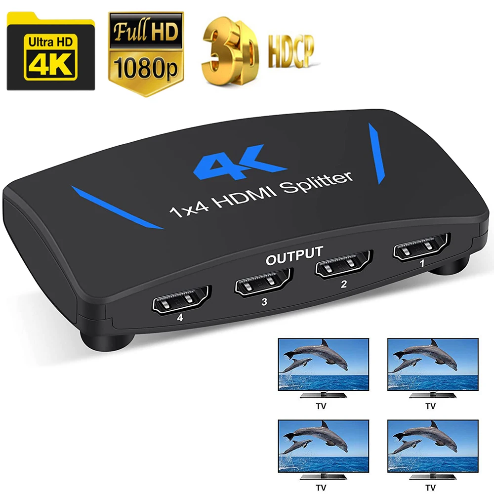 Splitter 1x4 HDMI HUB Full HD Splitter 4K 1 HDMI Input 4 Output, HDCP 1080P