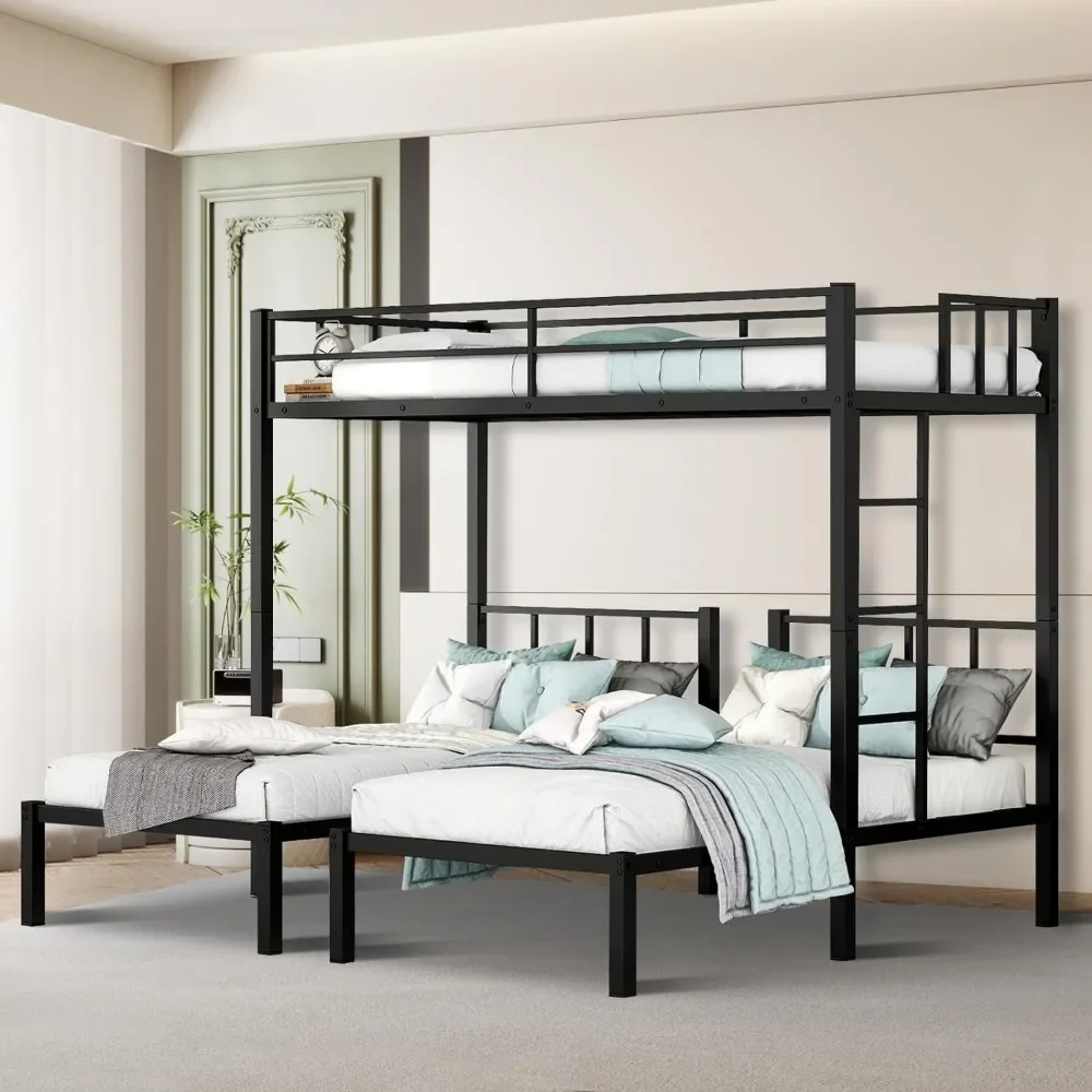 Triple Bunk Bed Twin Over Twin Over Twin, 3 Bunk Bed with Side Ladder, Twin Size Triple Bunk Bed for Kids, Teens 4