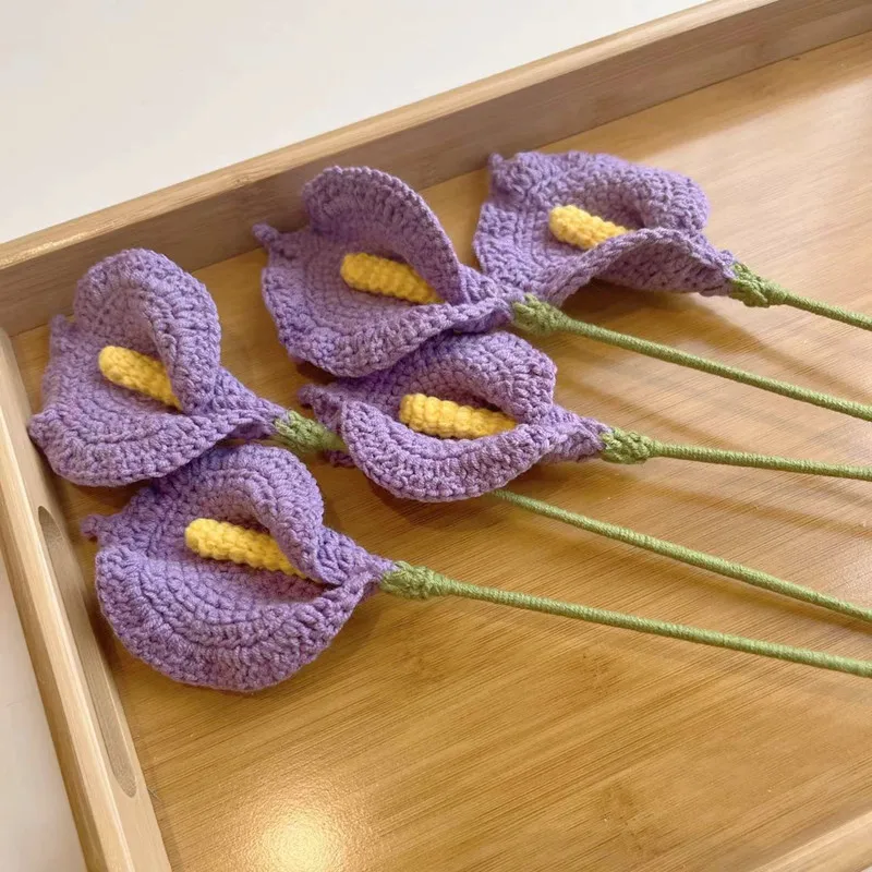 Finished Hand-Knitted Crochet Knitted Flowers Calla Lily Daisy Fake Flower Wedding Decoration Home Table Creative Decorate Gifts