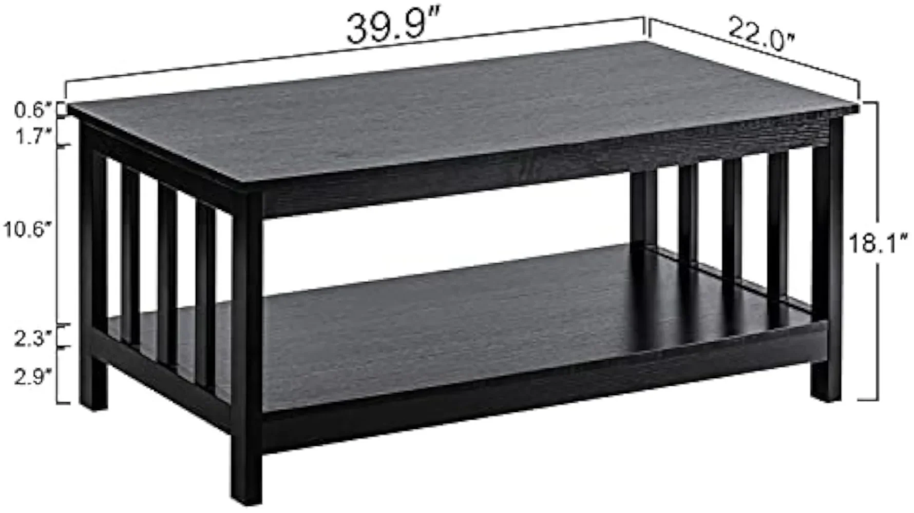 ChooChoo Mission Coffee Table, Black Wood Living Room Table with Shelf, 40 Black 3