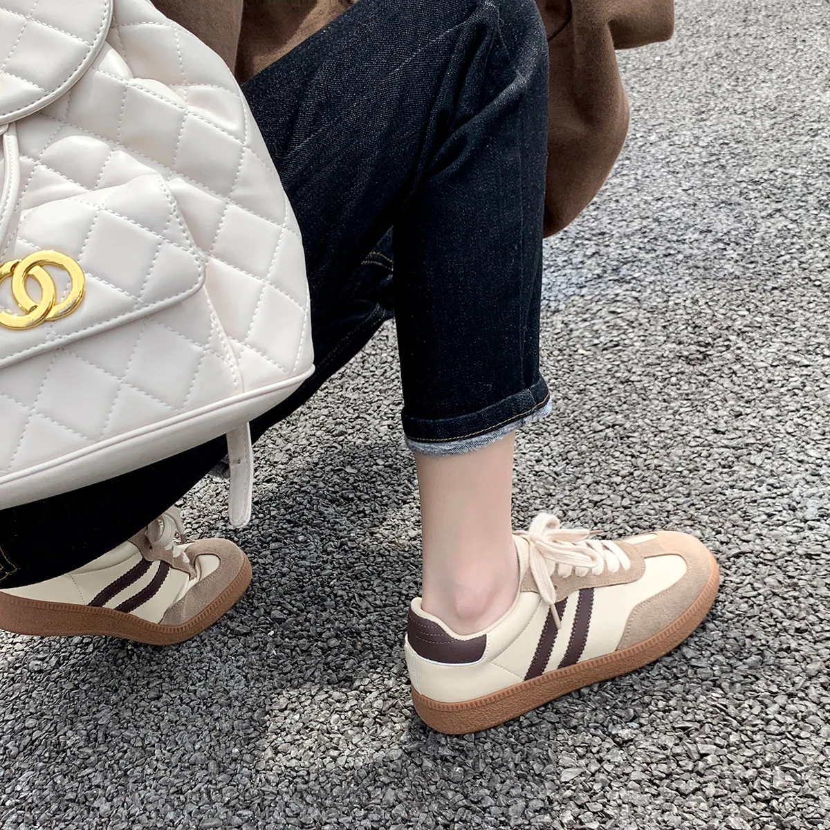 Maxdutti Ins Blogger British Fashion Vulcanized Shoes Casual Shoes Students Sports Flat Shoes Women's Leather Retro Training 2