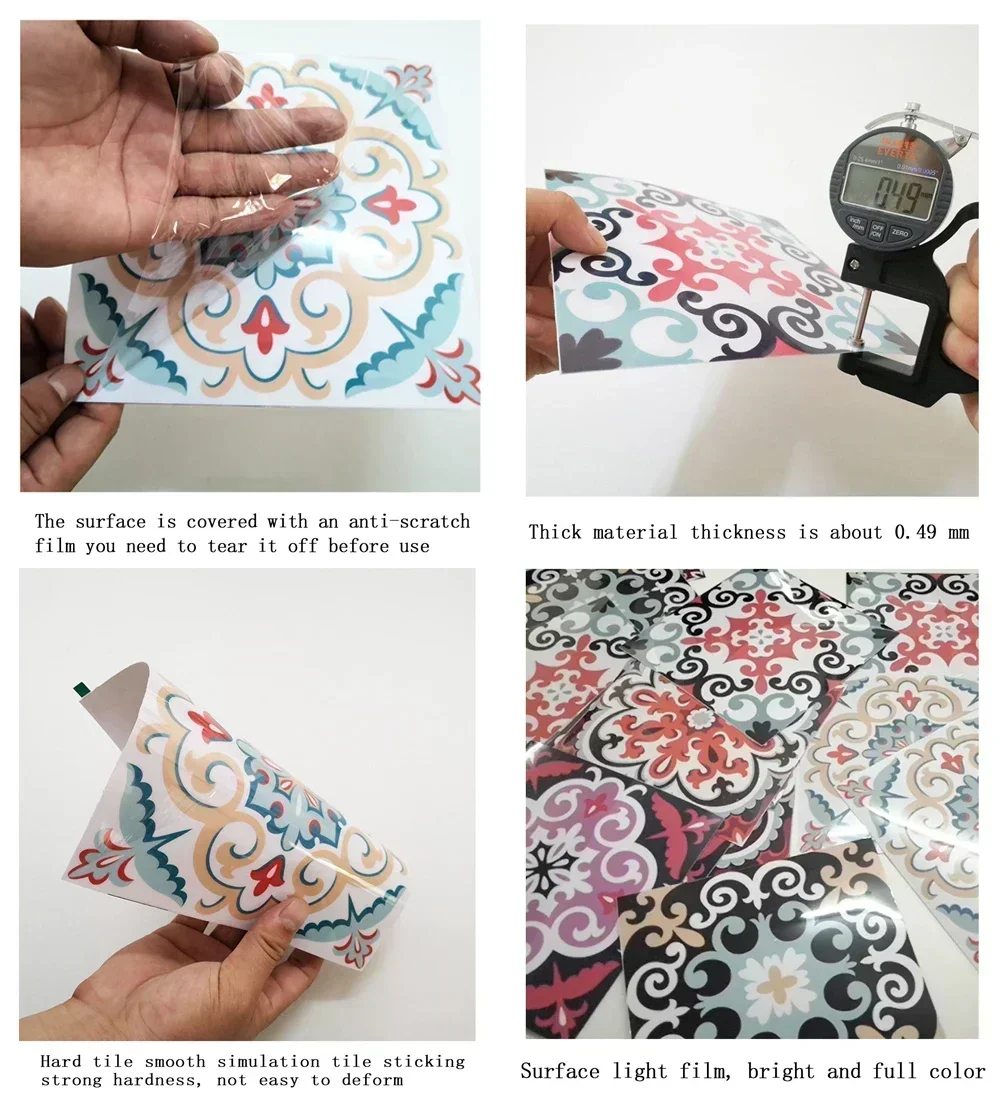 Description Picture 2 of itemHome 10pcs/set Mandala Style Crystal Hard Tiles Ceramics Wall Sticker Kitchen Wardrobe Decor Art Mural & Stick Wall Decals