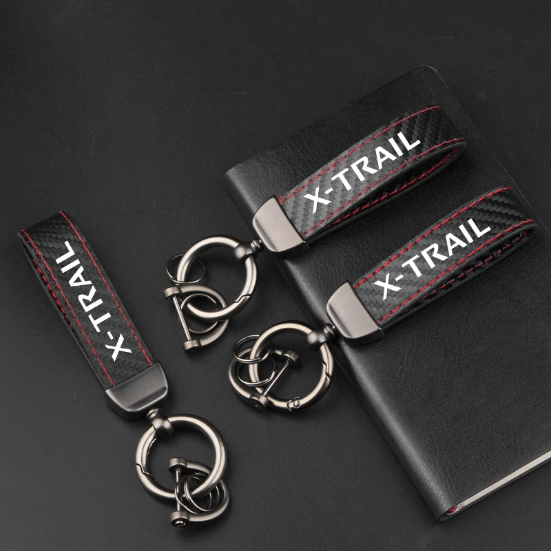 가죽 탄소 섬유 자동차 링 키체인 트링킷, 아연 합금 키링, 닛산 Xtrail X-TRAIL 키 로프, 360 도 회전