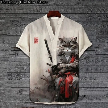Men's short-sleeved linen printed shirts, European and American best-selling hot-selling daily casual clothing for vacations