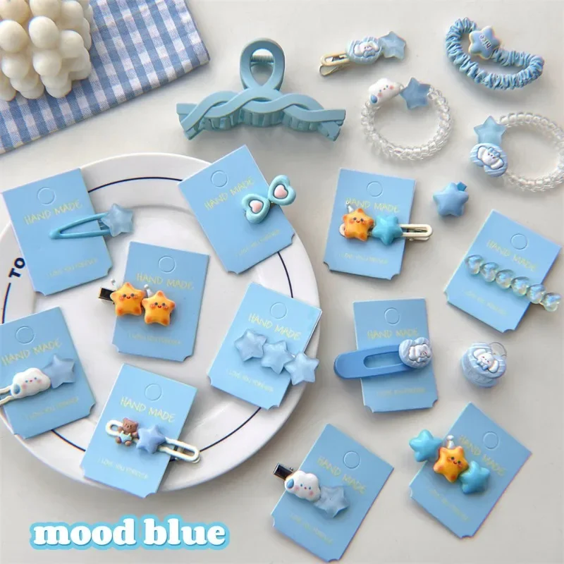 6pcs Cute Cloud Jelly Star Hair Clip Dopamine Girl New Headwear Duck Mouth Clip Hairpin Blue Hair Accessory akko 3098b one piece wano country akko cs jelly blue