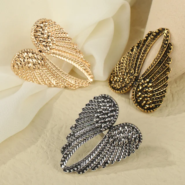 Vintage Angel Wings Metal Rings Single Big Heart Shape Wings Ring