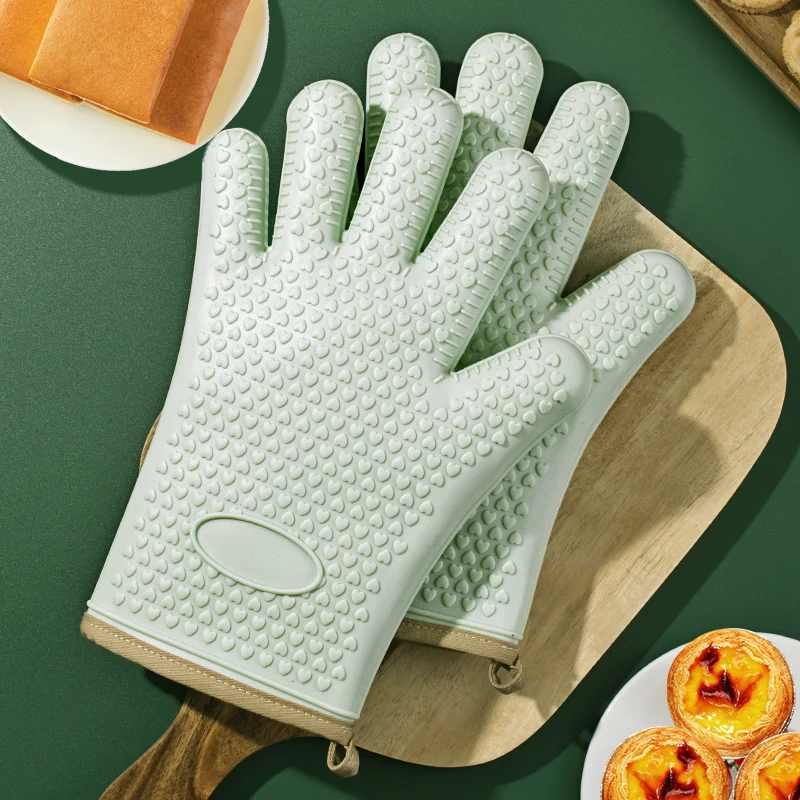 Silicone Smoker Oven Gloves Double Layer Silicone and Cotton Heat Resistant  Baking Gloves Kitchen Gloves For Baking And Grilling