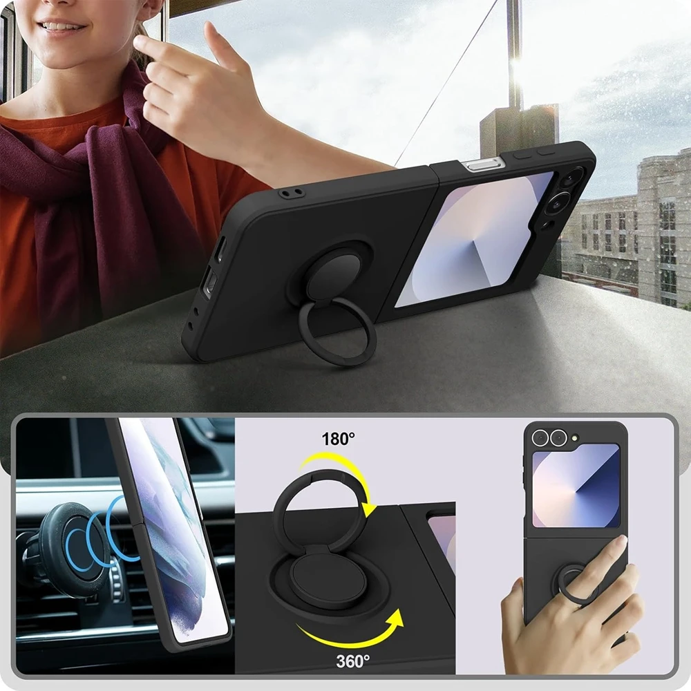 Samsung Z Flip Shockproof Case with Hand Chain and Magnetic Ring Holder