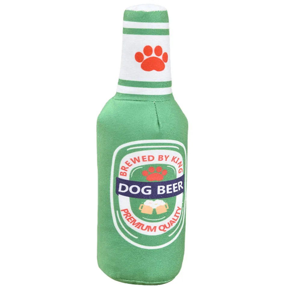Interactive Squeaky Beer Bottle Plush Dog Toy