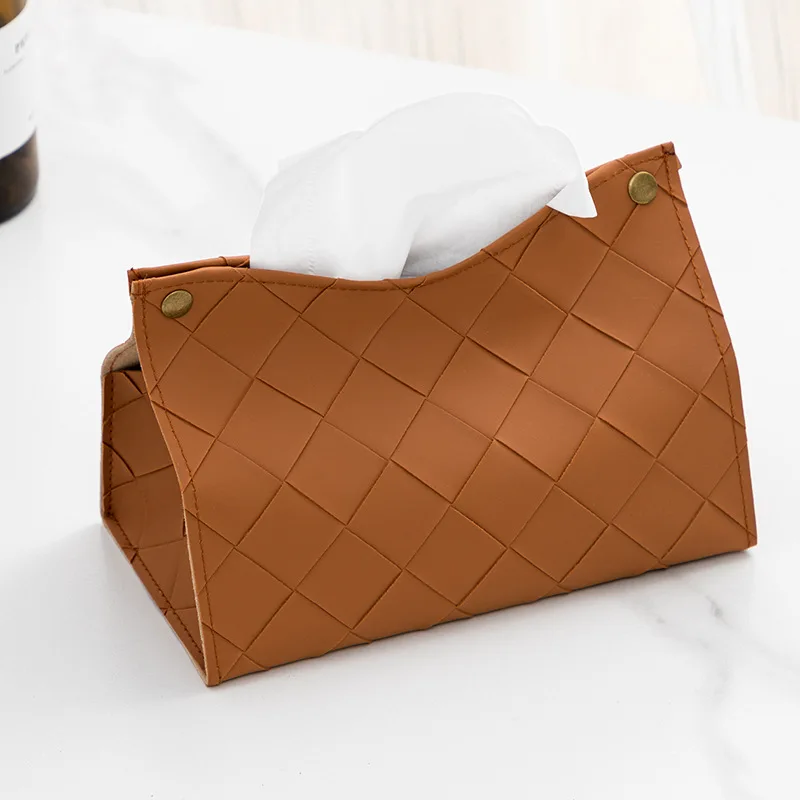 Tissue Dispenser Tissue Box PU Leather Woven Plaid