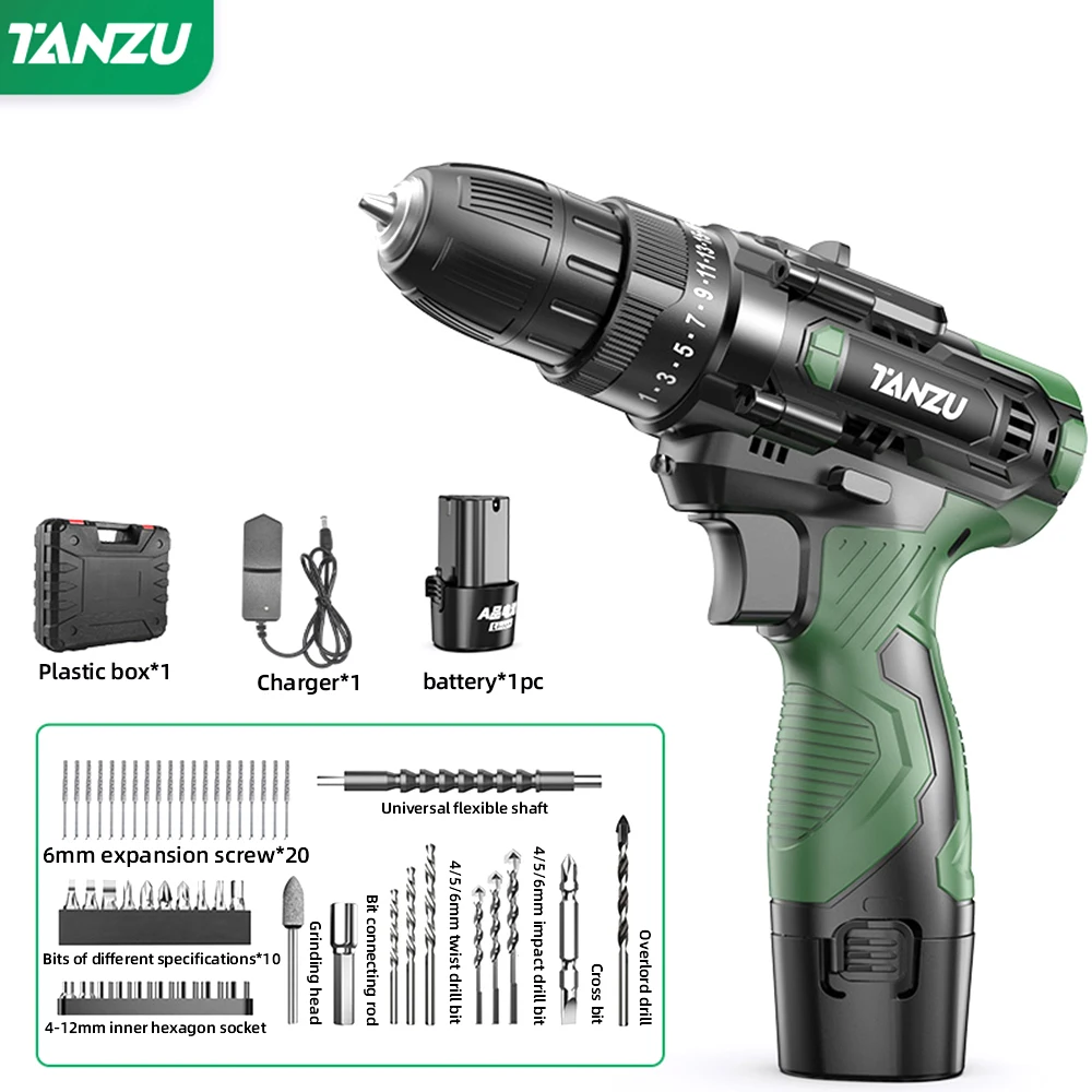 

12V Cordless Drill 40Nm Torque Electric Screwdriver Mini Wireless Power Driver Adjustable Speed Lithium-Ion Battery Tanzu