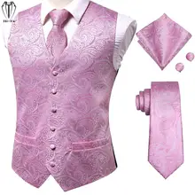 

Hi-Tie Woven Silk Mens Vests Pink Paisley Waistcoat Tie Hanky Cufflinks Set for Men Tuxedo Dress Suit Wedding Business Slim Fit