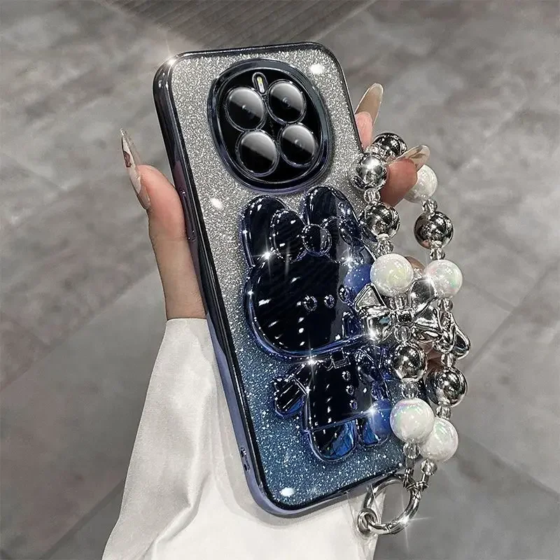 Luxury Cute Rabbit Makeup Mirror Stand Case with Bracelet - Premium Protective Cover
