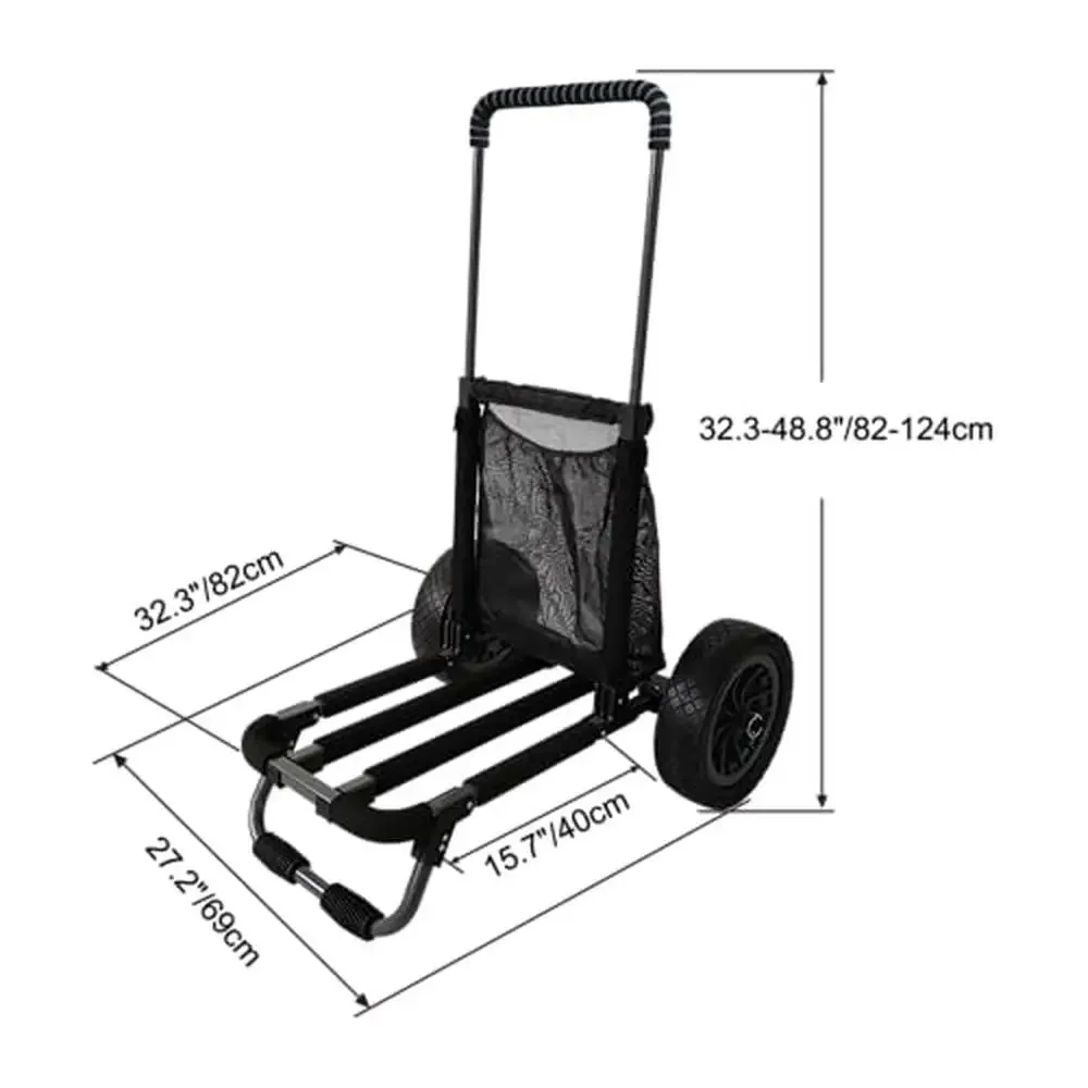 Aluminum Beach Cart with 12" Airless Wheels Telescopic Handle Zippered Cargo Bag Foldable & Rust-Proof Fishing Trolley Camping
