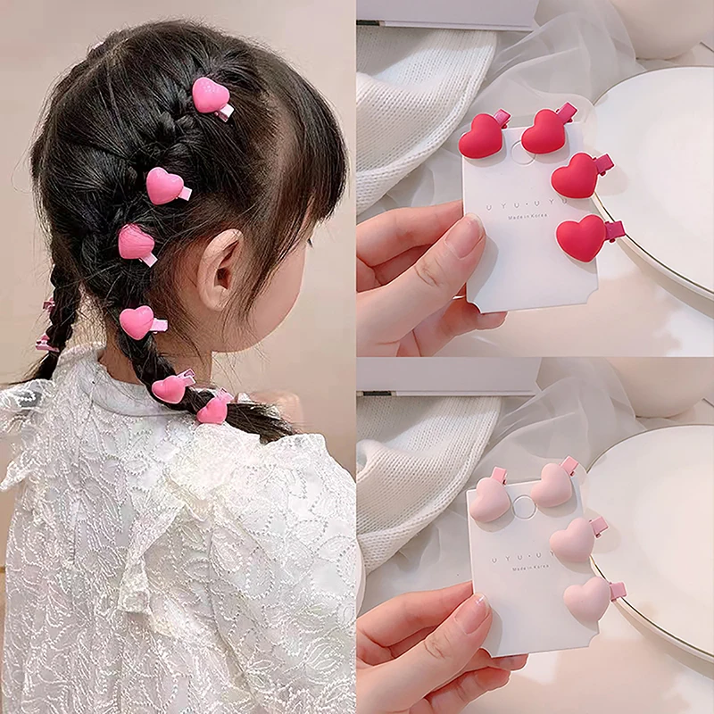 

5PCS Peach Heart Mini Hairpins Cute Sweet Pink Bangs Clip For Girls Fashion Trendy Simple Headwear Korean Style Hair Accessories
