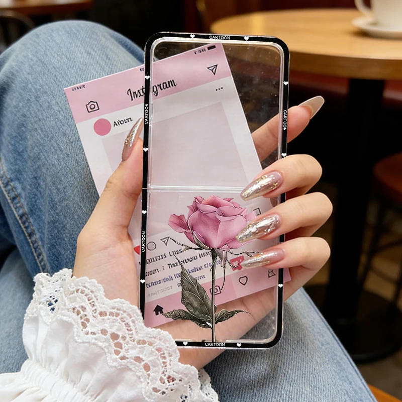 INS Korea Pink Peach Blossoms Floral Phone Case - Elegant Rose Pattern Hard Back Cover