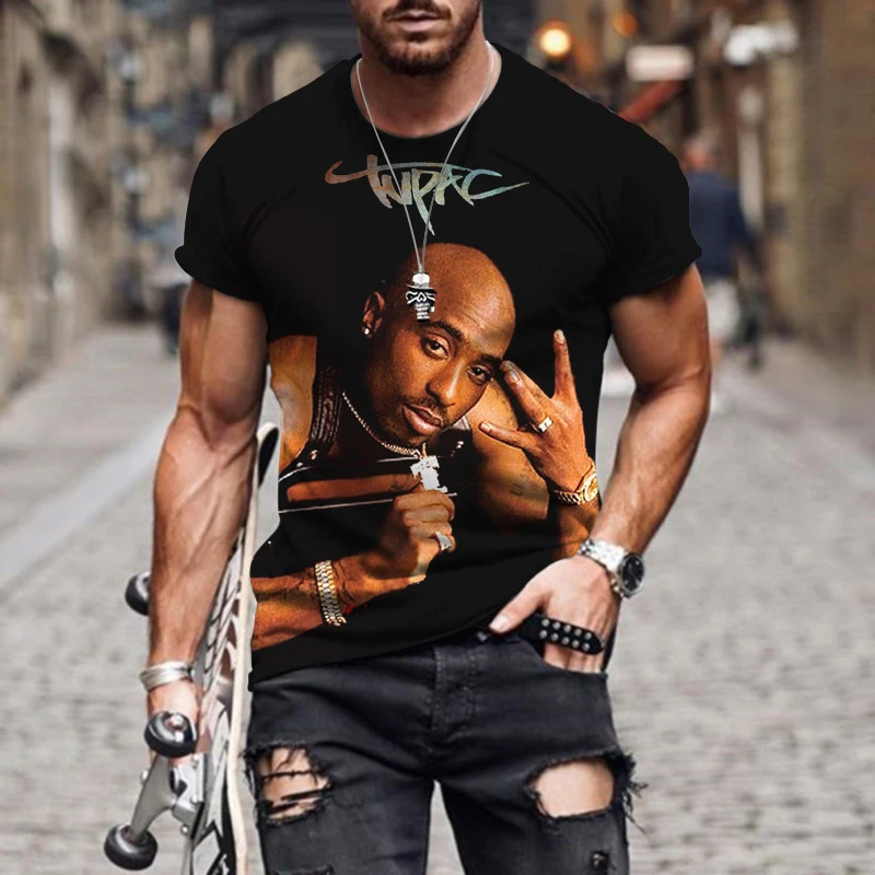 

Tupac T Shirt Rapper 2 PAC West Coast Gangsta Rap Hip Hop Oversized Short Sleeve Tees Round Neck Breathable Streetwear Clothing