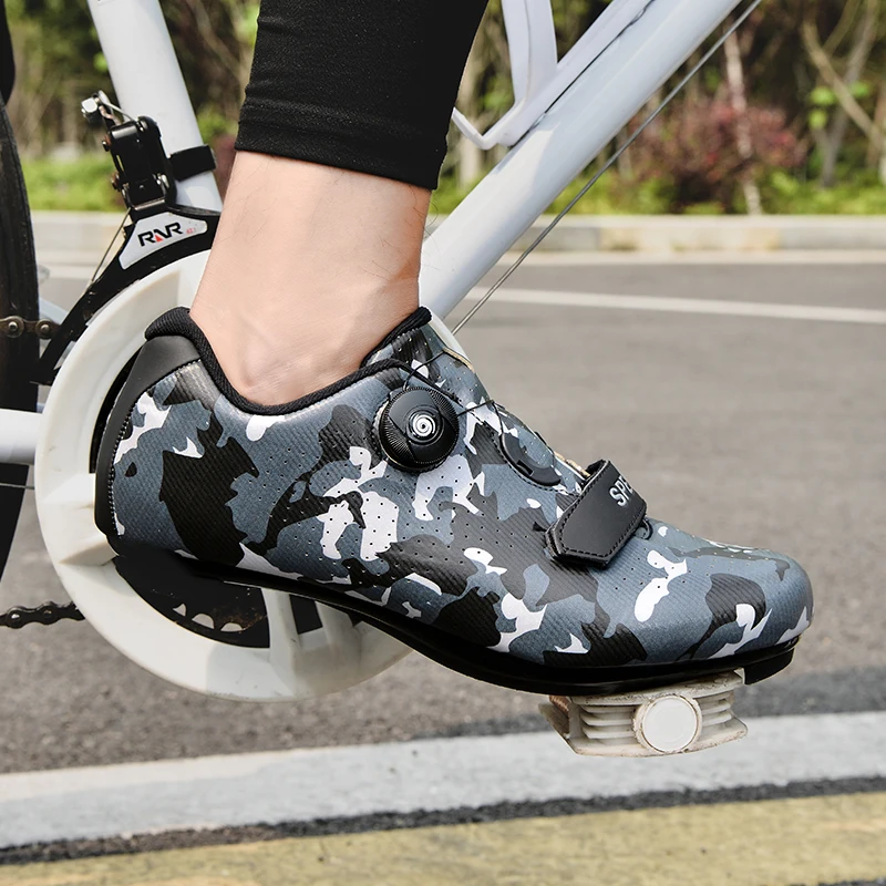 Men's Cycling Shoes Road Single Buckle SPD Cycling Shoes Outdoor Road Camouflage Breathable Road Racing Cycling Sports Shoes 6