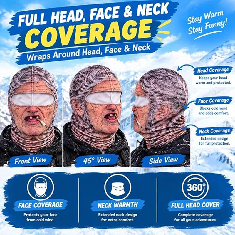 3D Realistic Face Balaclava with Full Neck Coverage - Humorous Winter Novelty Mask