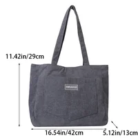 Women's Large Capacity Corduroy Shoulder Bag Casual Handbag Solid Color Female Shopping Bag - Image 3