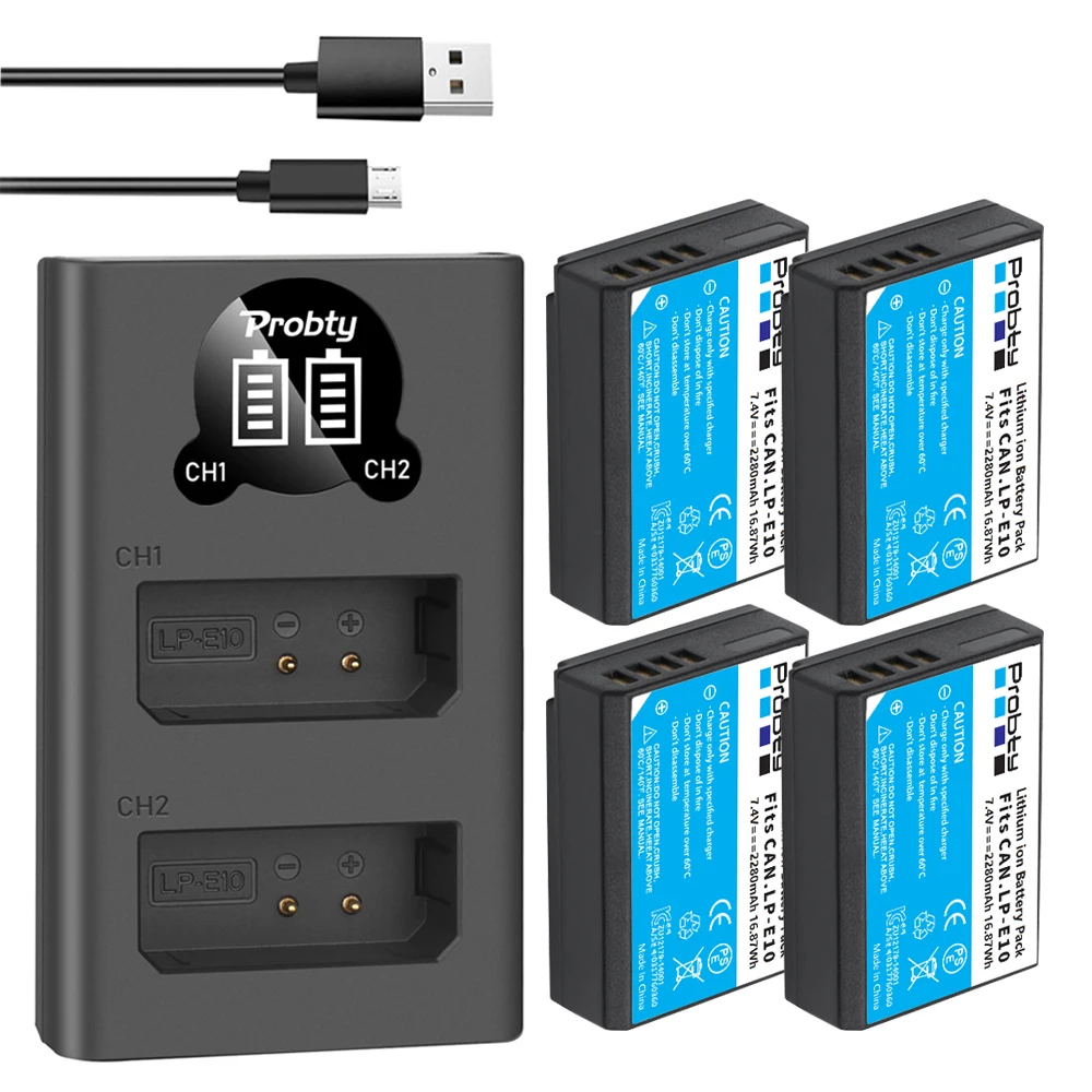 2280Mah Lp-E10 Lp E10 Lpe10 Batteria E Caricabatteria Per Canon Eos 1100D 1200D 1300D Bacio X50 X70 X80 Rebel T3 Batterie