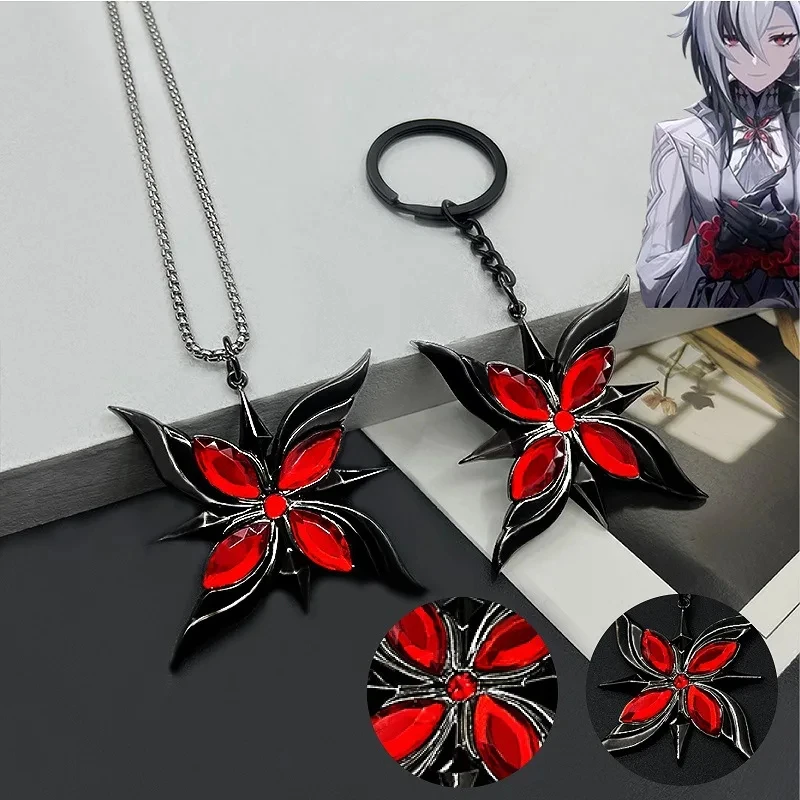Game Keychain Genshin Impact Arlecchino Cosplay Necklace Fatui The Knave Pendant Keyrings Choker Jewelry Accessories Gifts