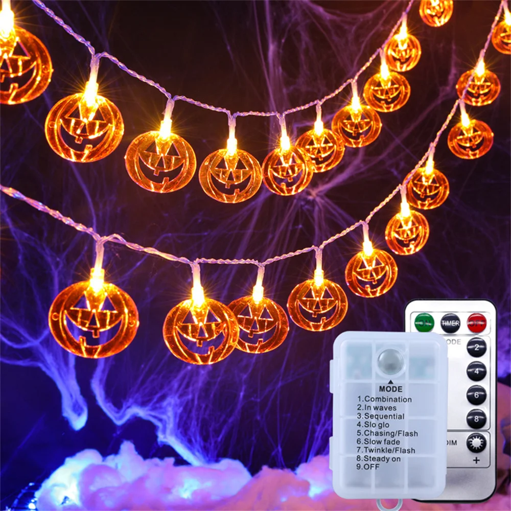 

8 Modes Pumpkin String Lights Battery Operated Orange Halloween Decoration Pumpkin Light with Remote For Outdoor Party Supplies