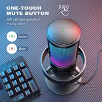 FIFINE Microphone de jeu avec contrôle RGB, touche d'extinction, microphone à condensateur pour bureau informatique avec filtre anti-poussière pour enregistrement et diffusion 3