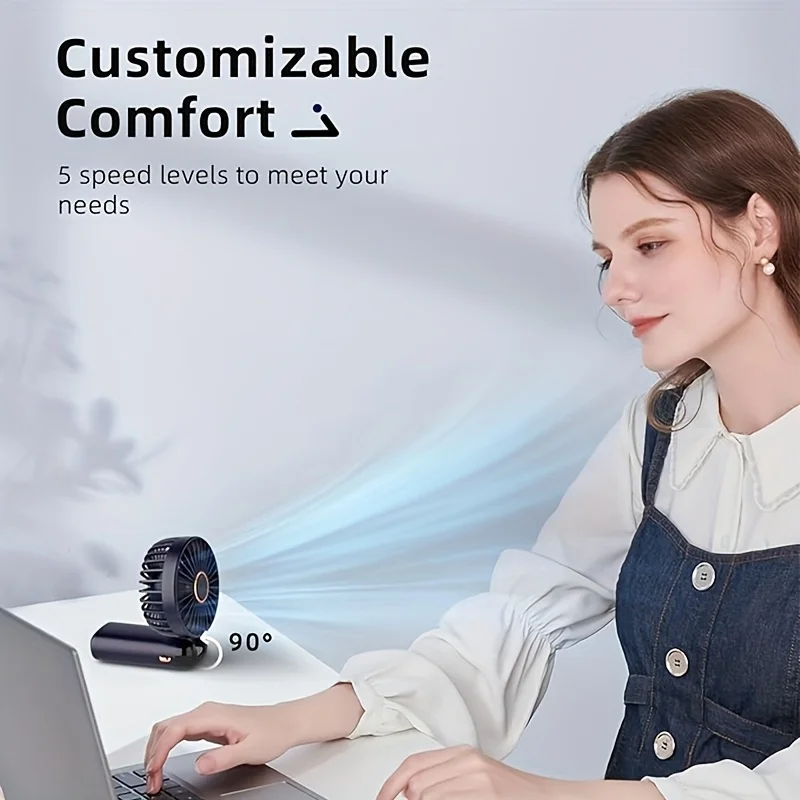 Portable Mini Fan With 6 Speeds LED USB Rechargeable Charging Small Foldable Battery Fans Handheld Desk Bedroom Indoor Outdoor 3