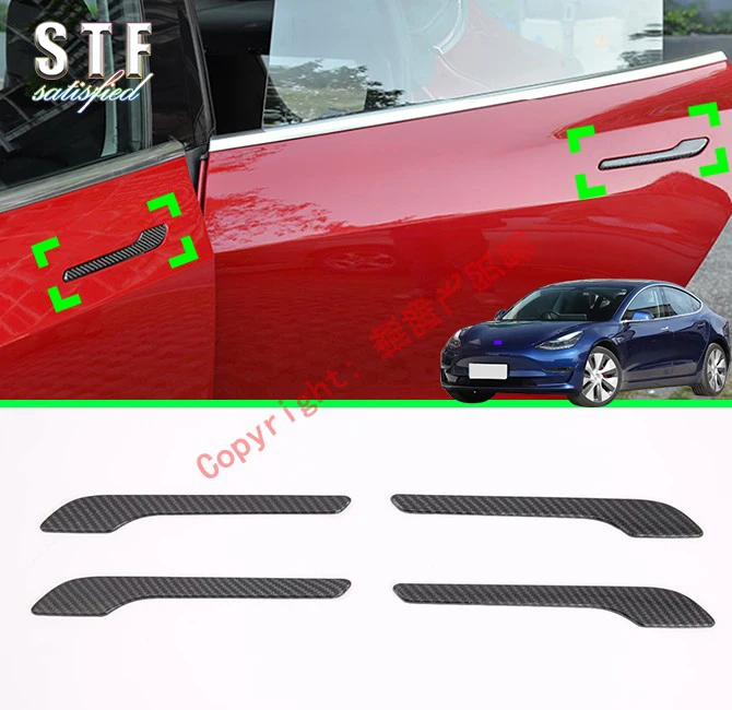 

Carbon Fiber Style Door Handle Cover Trim For Tesla Model 3 2017 2018 2019 Car Accessories Stickers W4