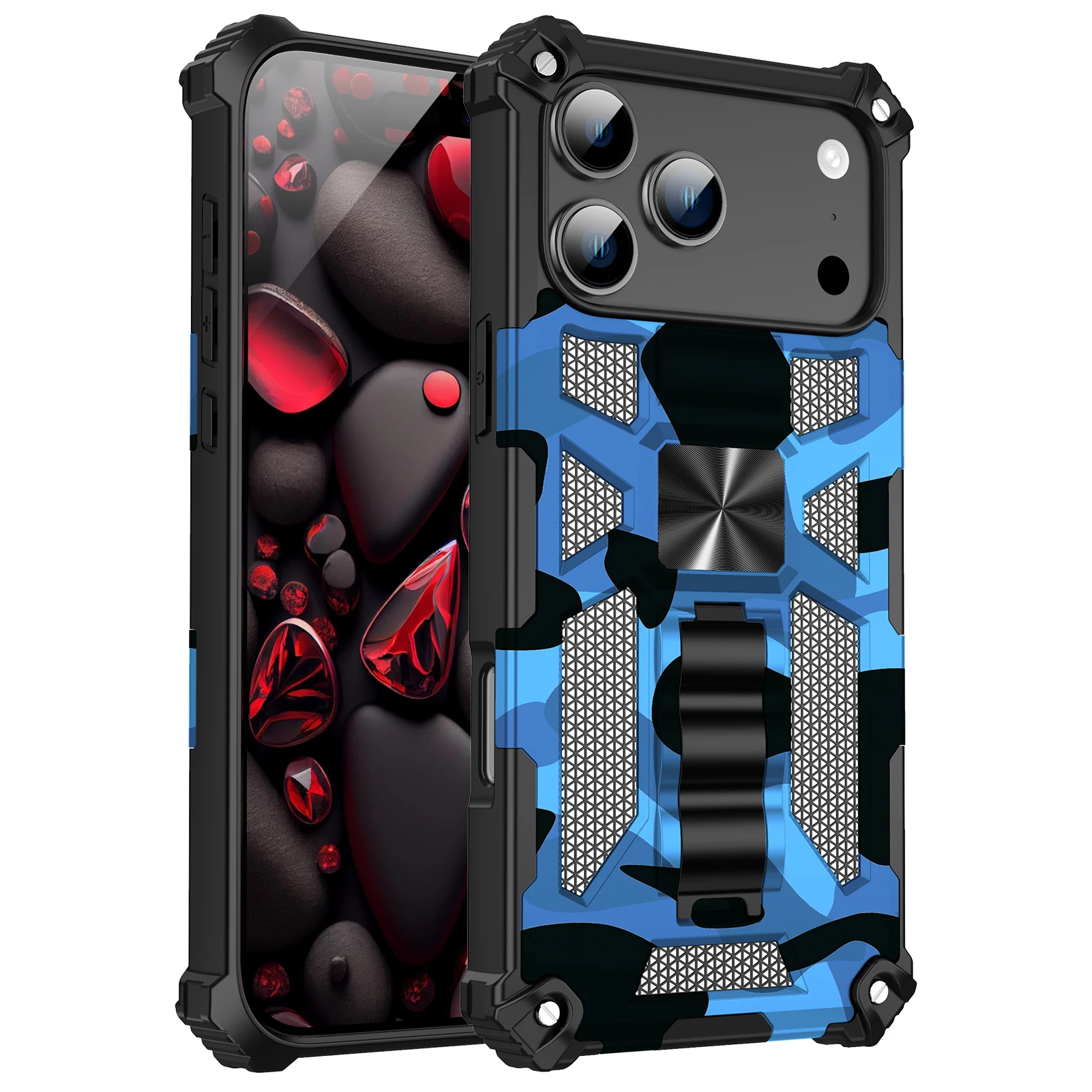 Military Camouflage Armor TPU Case with Built-in Kickstand and Magnetic Cover